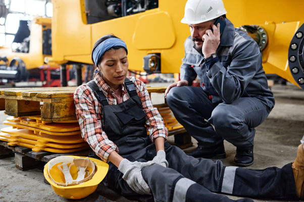 Worker injured on a construction site, illustrating accident at work employer responsibility and workplace safety obligations.