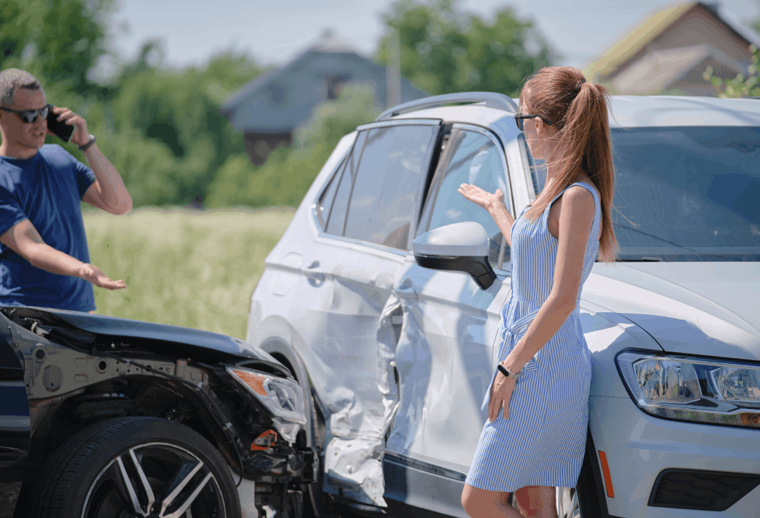 Two people arguing over who is at faulty after a road traffic accident, which can impact how long a claim takes