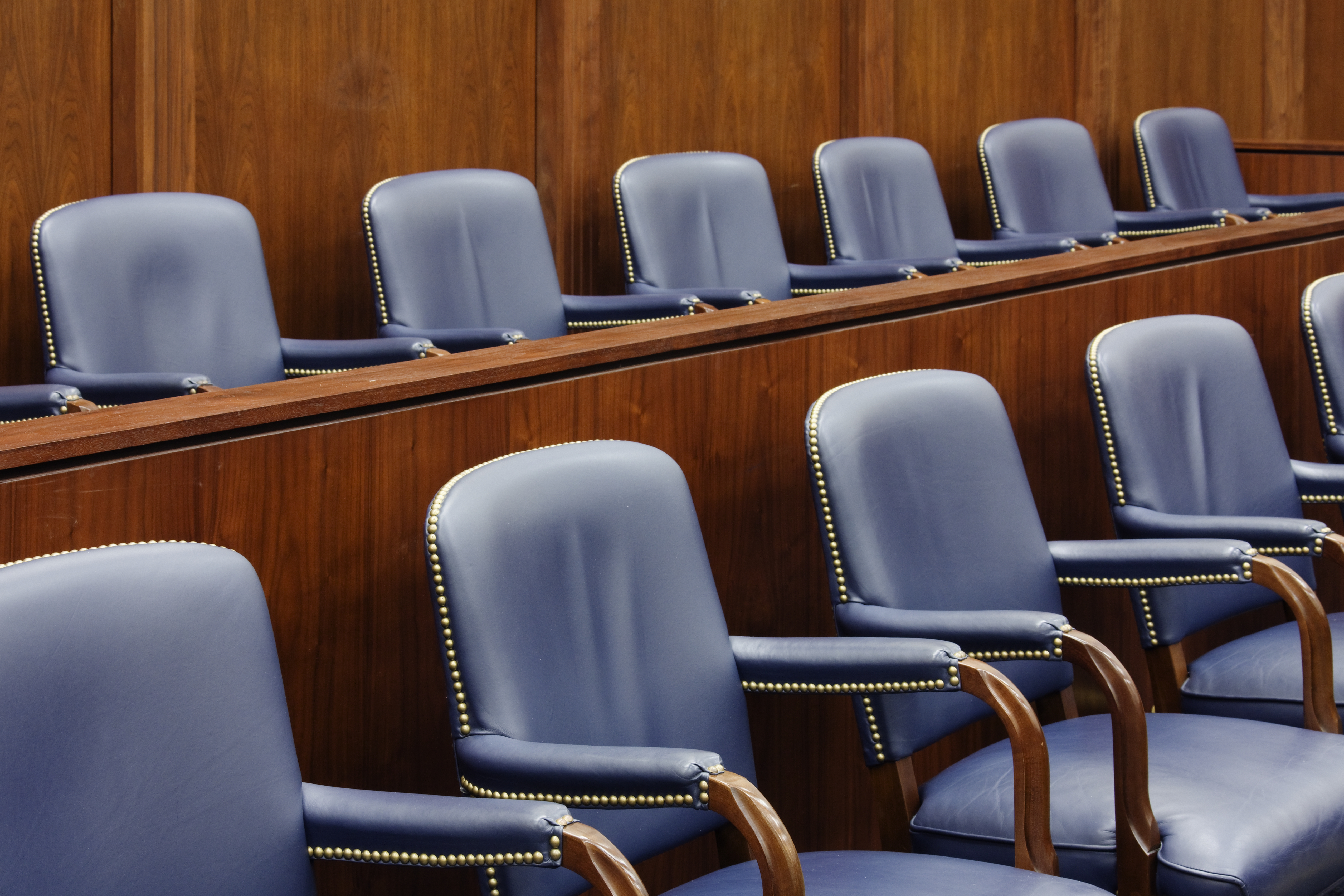 Courtroom seating illustrating when a jury required at an inquest may be involved.